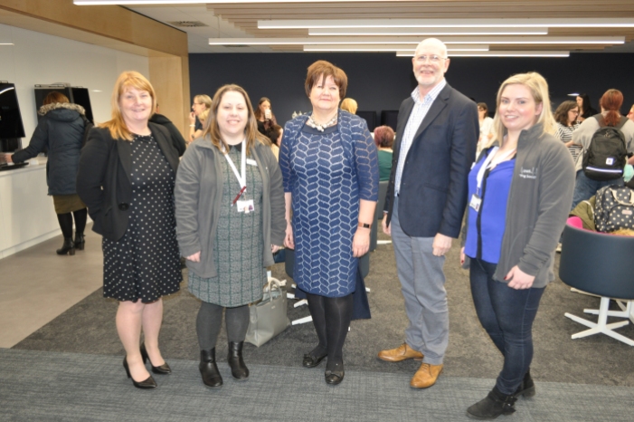 Dr Julie Edgar, Dean of School, , Claire Stevenson, Professor Fiona McQueen CNO for Scotland, Professor Paul Martin, former Dean of School and CNO and Natalie Eliot, the New Chair of the Society